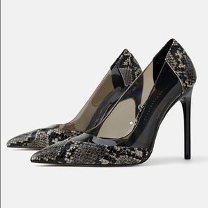 Zara Pumps | Vinyl PVC Pumps | Black and Grey Snake Skin